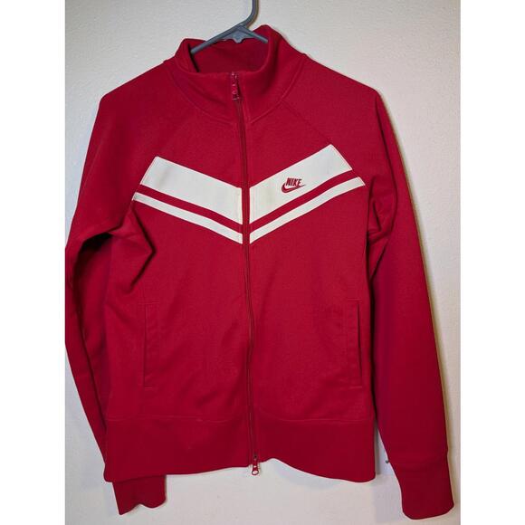 Great Used Conditon Early 2000s Nike Red Zip-Up Track Jacket Women's Size Medium - Picture 1 of 6